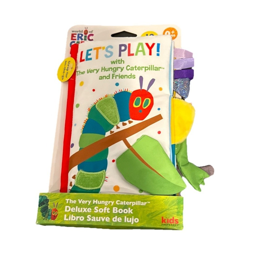 Eric Carle Lets Play Deluxe Crinkle Interactive Soft Book 10 Page On Go Clip NWT